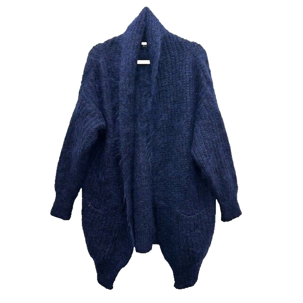 Maje Womens Mohair Cardigan Sweater Open Front Long Sleeve Knit Navy Blue Small